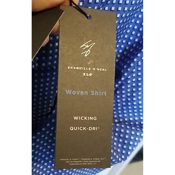 Shaquille O'Neal Short Sleeve  Button-Down  Shirt _  Blue Square Print LT - Picture 3 of 3